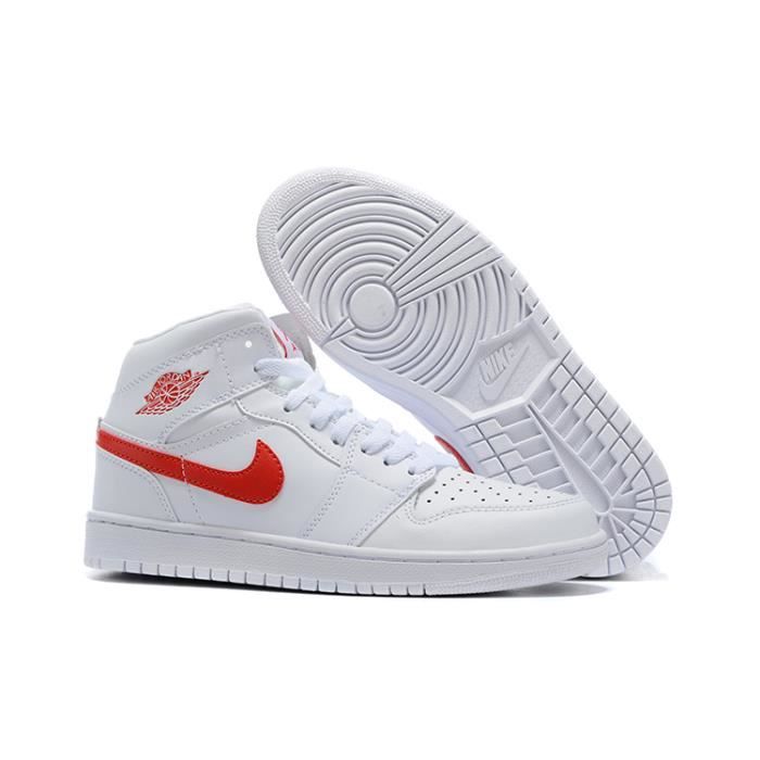 Baskets NIKEEES Airs-Jordans 1 blanc rouge Chaussures hommes et femmes ...