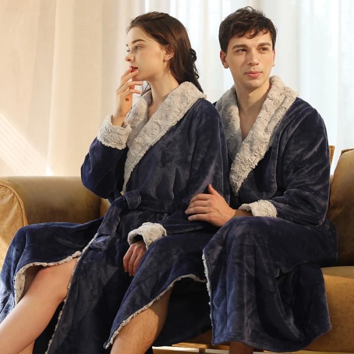 Peignoir a capuche pour Homme or femme Robe de Chambre Manches Longue avec poches et Revers Doux Chaud M 3XL Bleu bleu Cdiscount Pret a Porter