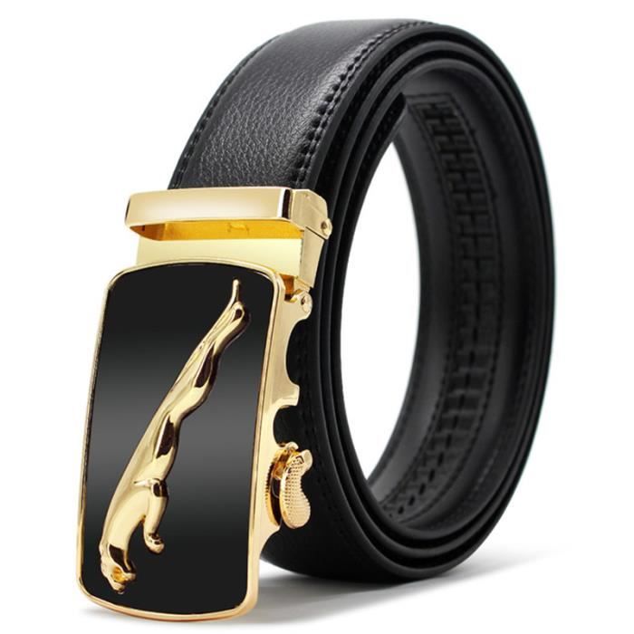 Ceinture à cliquet pour homme en cuir véritable avec boucles