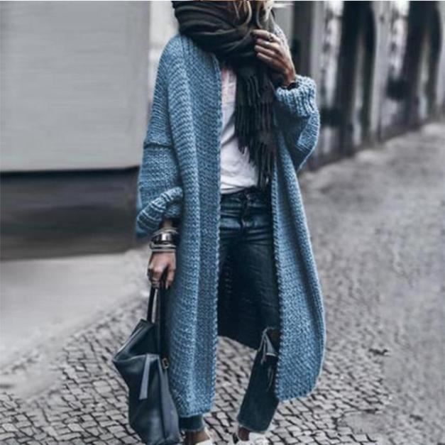 Femme Gilet Long Tricot en Maille Manche Chauve Souris Casual