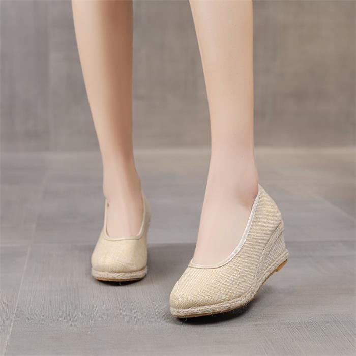 Sandales D'été Pour Femme - Confortable Espadrille - Plateforme - Sandales Compensées - Antidérapantes Mode - En Lin Tressé - Chaussures Respirantes - Bout Rond Fermé - Sandales De Loisirs Avec Boucle