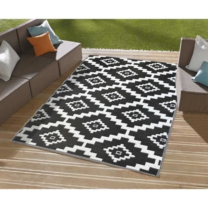 tropique tapis d exterieur 150 x 220 cm noir et blanc motif azteque reversible achat vente tapis 100 polypropylene cdiscount