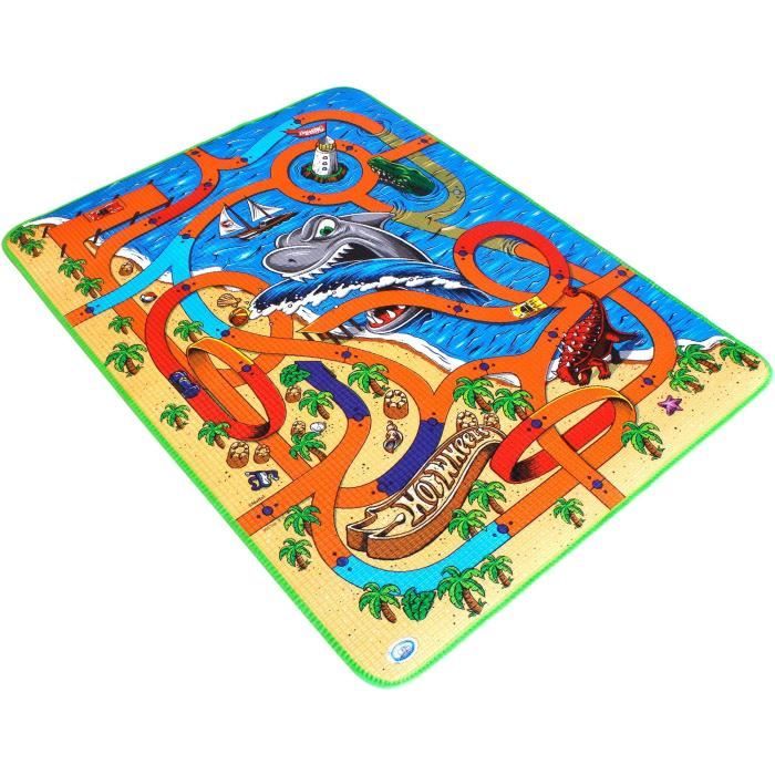 Tapis déveil en mousse ODS Hot Wheels Shark - Bleu et orange - 120 x 90 cm - Pour bébé à partir de 12 mois