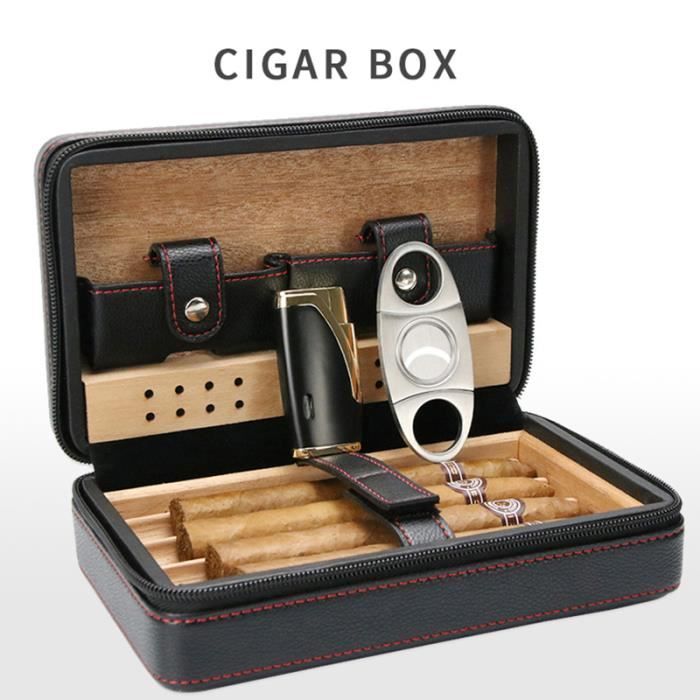 Porte-cigare étui à cigares en bois élégant de voyage portable Boîte de rangement pour cigares de grande capacité avec humidificateur 120 cigares plateau amovible en cèdre noir