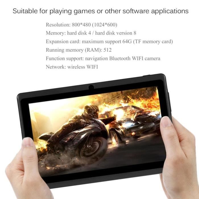 Tablette tactile 7 pouces HD Android 7.0 A33 quad core CPU 512M+8G WiFi - Bluetooth - Noir