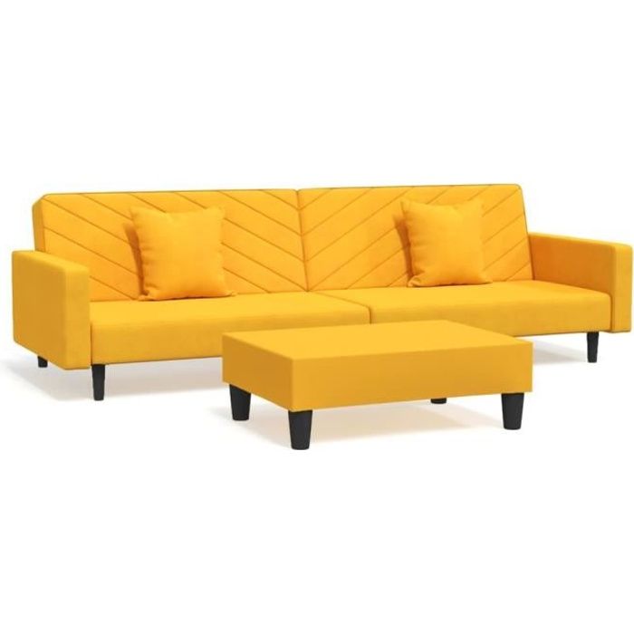 6532&jili•) sale sofa convertible scandinave - canapé de salon divan canapé-lit 2 places - 2 oreillers et repose-pied jaune velours