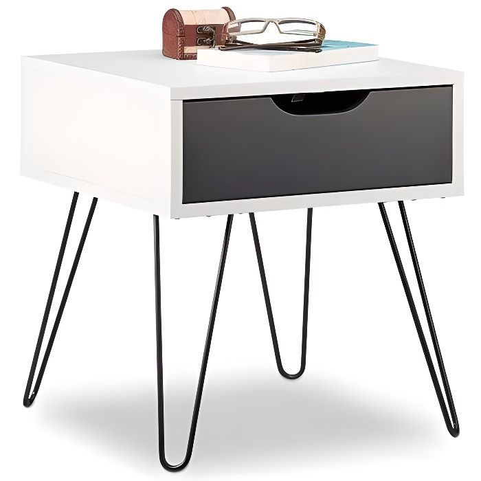 Relaxdays Table de Chevet à Tiroir, Design Moderne, Petite Console de Lit géométrique, HLP : 44 x 40 x 40 cm, Gris-Blanc, Schwarz-we