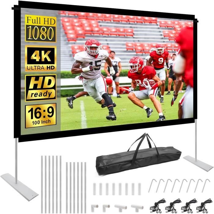 150" Écran De Projection Écran Videoprojecteur Avec Support,4K Hd 16: 9 Pliable Écran