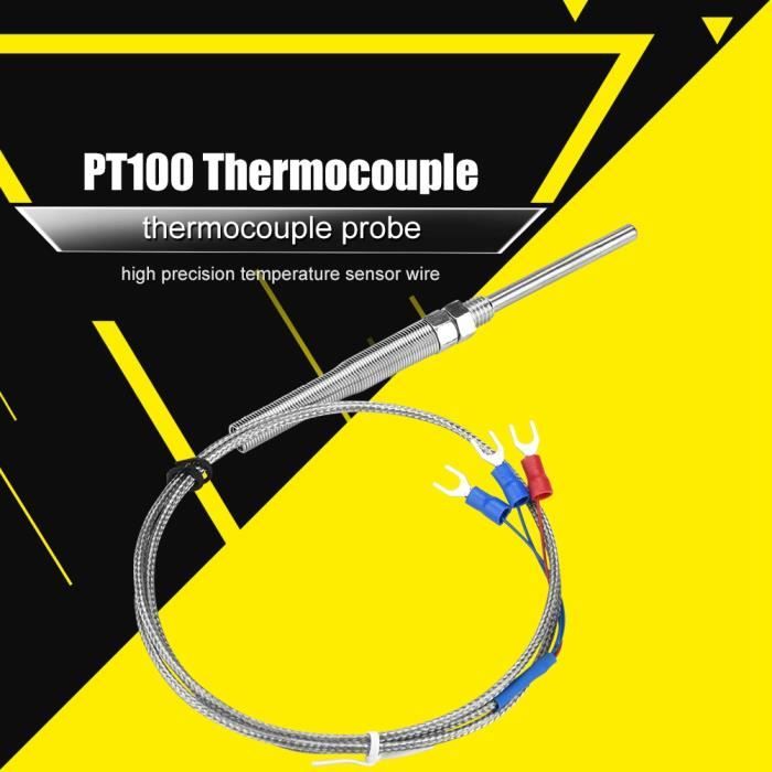 Sonde Thermocouple PT100 Type K - Capteur Température 0-400°C, Longueur Fil 50mm, Connecteurs M8, Réponse Rapide