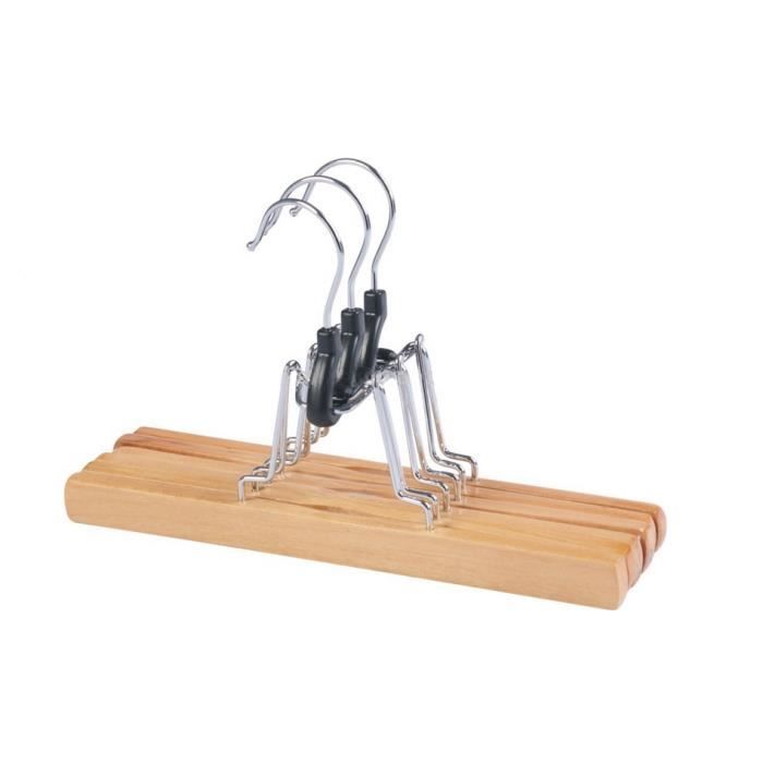 Cintres-pinces pour pantalons/jupes - TINXI - Logei - Lot de 10 - Bois de hêtre - 25 cm - Verrouillage anti-glisse