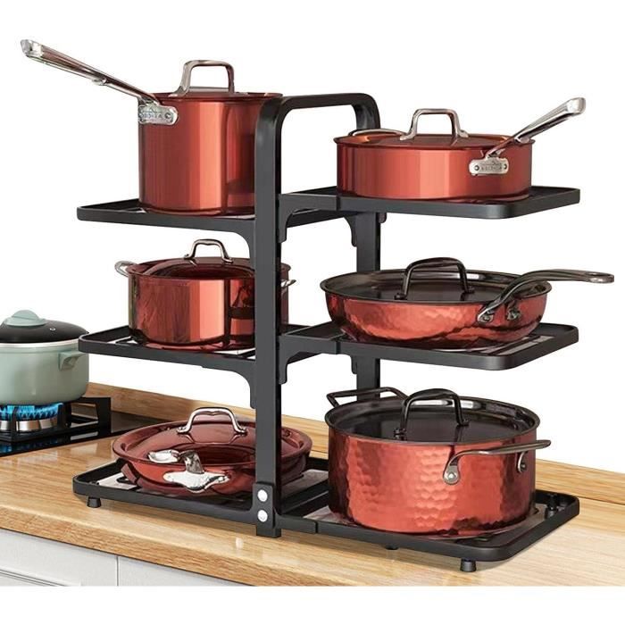 Organisateur Casseroles Poêles Extensible Avec 7 Séparateurs - Support Télescopique Pour Placard, Acier Inoxydable - 4