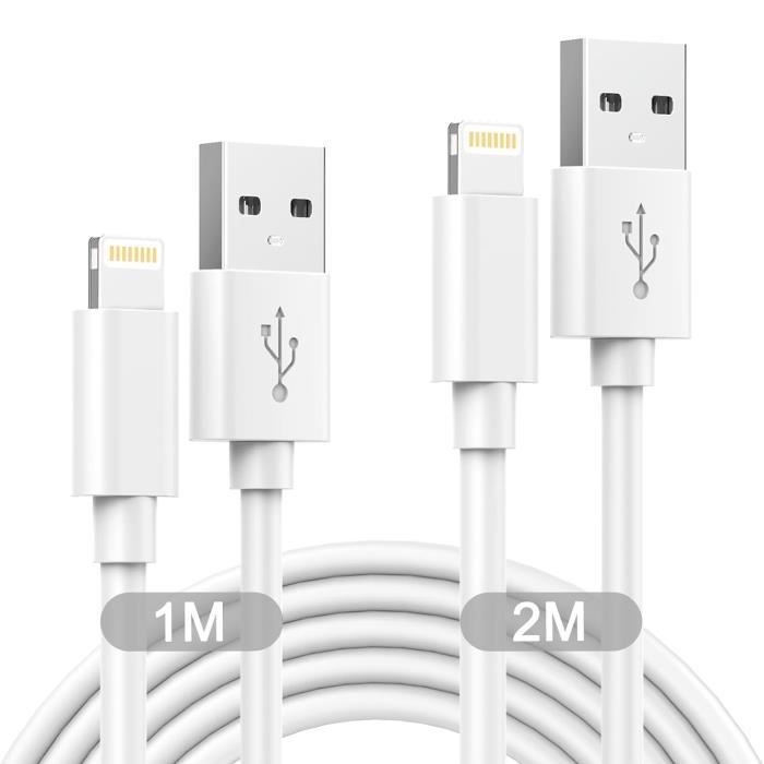 Cable Iphone 1M+2M Lot De 2[Certifié Apple Mfi], Câble Chargeur Iphone  Câble Lightning Cable Usb Iphone Cordon Fil Chargeur I[J92] - Cdiscount  Téléphonie