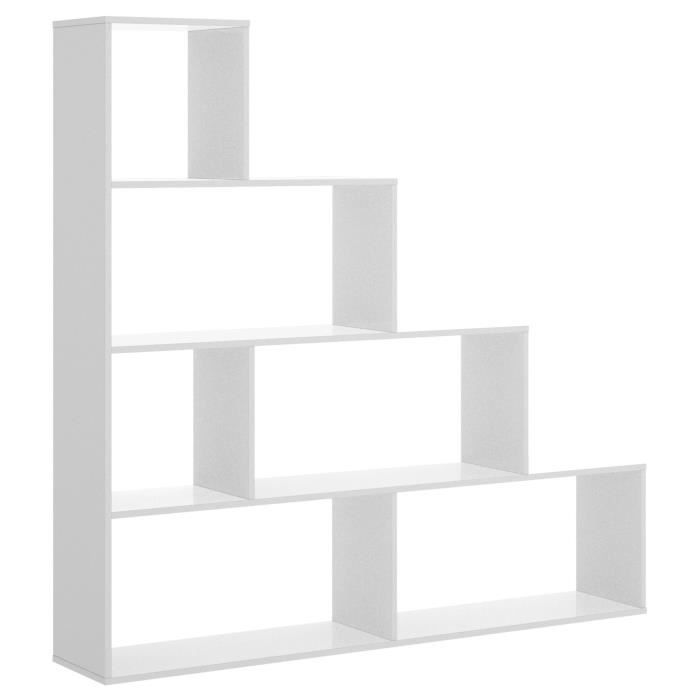 Bibliothèque Étagère Escalier 6 Compartiments - Blanc - TEN