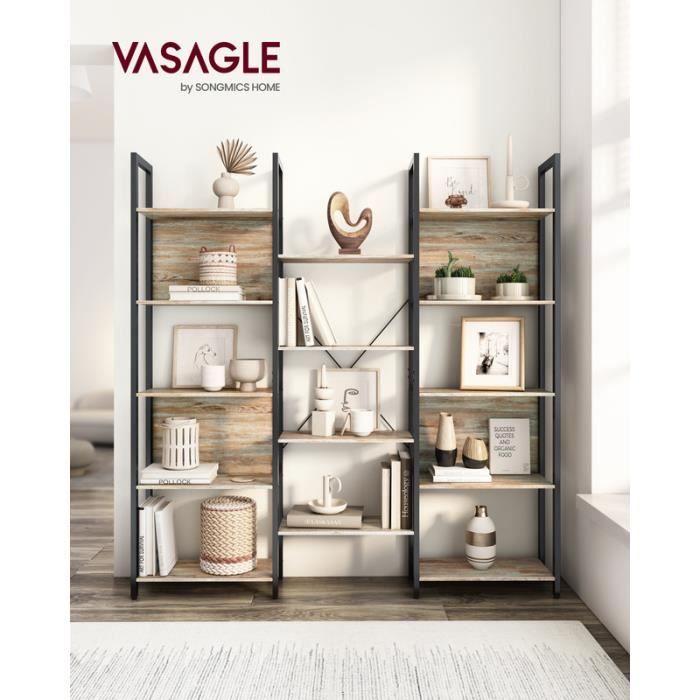 VASAGLE Bibliothèque Étagère de Rangement avec 14 Étagères Cadre en Métal Style Industriel 24 x 158 x 166 cm
