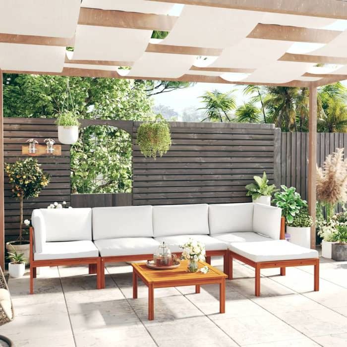 vidaXL Salon de jardin 6 pcs avec coussins Crème Bois d'acacia - vue 2