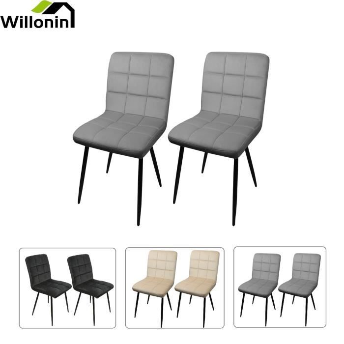 willonin® 2pcs chaises de cuisine, siege 43x40cm en tissu velours, style vintage, hauteur 86cm, gris