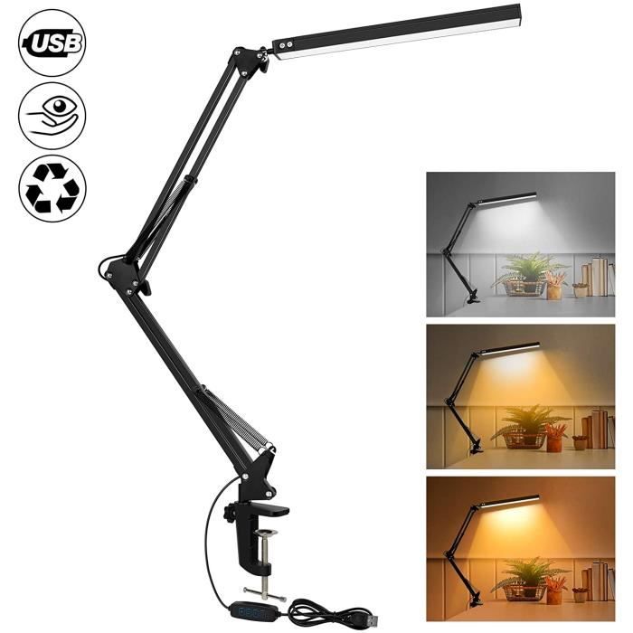 Lampe De Bureau LED à Double Bras - 5 Couleurs, 10 Niveaux De Luminosité, Minuterie 45 Min, Port USB - Noir - 6