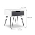 Relaxdays Table de Chevet à Tiroir, Design Moderne, Petite Console de Lit géométrique, HLP : 44 x 40 x 40 cm, Gris-Blanc, Schwarz-we-1