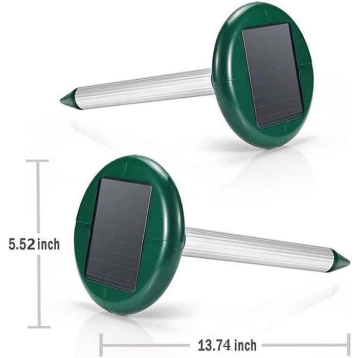 2 Pièces Répulsif Taupe Solaire Ultrason IP65 Étanche - Repousse Taupes Serpents Rongeurs Efficace Pour Jardin