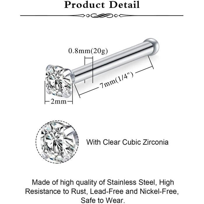 AceFun Piercing Nez Studs 14G16G18G20G22G Clair Retenue Avec Color CZ