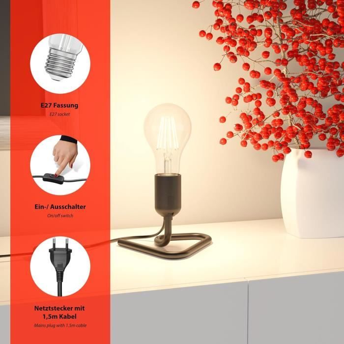LAMPE DE TABLE TRIN Avec Douille E27 Noir Prise Interrupteur Incl. Smart Home EUR 16,98 - FR