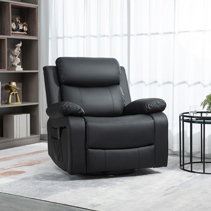 Fauteuil Relax HOMCOM Inclinable 145° - Repose-Pieds Intégré - Revêtement Synthétique Noir - 125kg Max