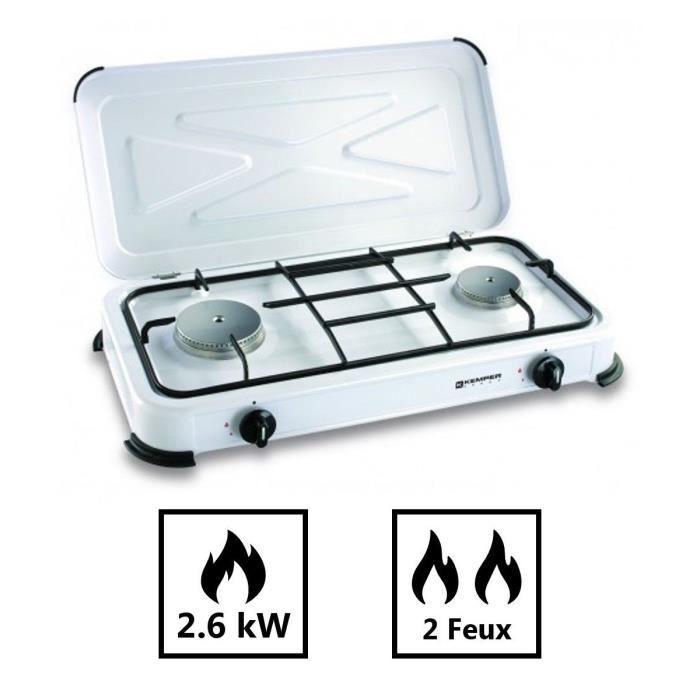Plaque de cuisson gaz portable 2 feux KEMPER 2600 w - blanc laqué - Butane  ou propane - Cdiscount Electroménager