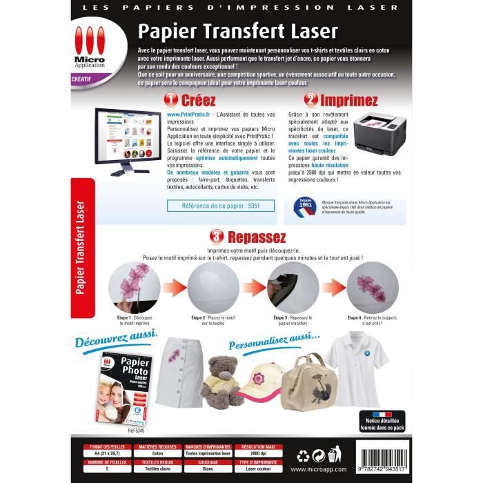 Papier Micro Application transfert textile Laser