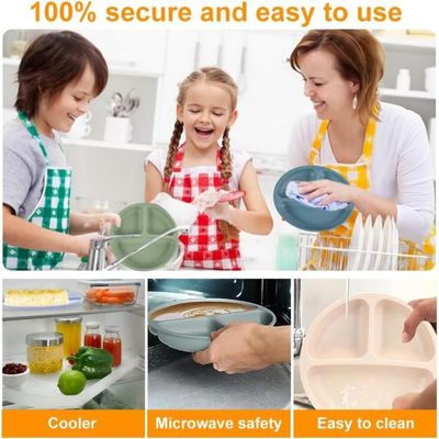 Assiette Bébé Avec Ventouse En Silicone - 3 Compartiments, Incassable, Sans BPA, Avec Cuillère (modèle Hibou) - 9