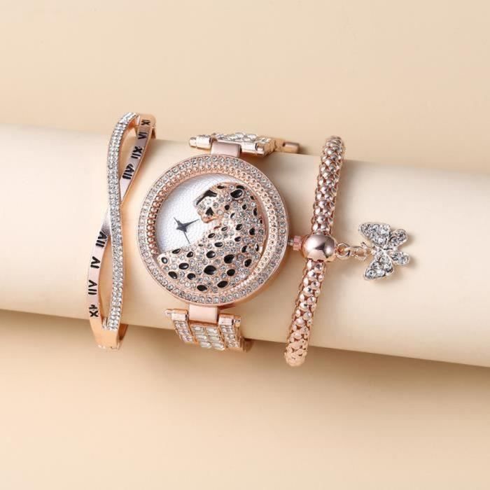 Coffret Montre Femme + Bracelet - Fleurs Bracelet en Acier