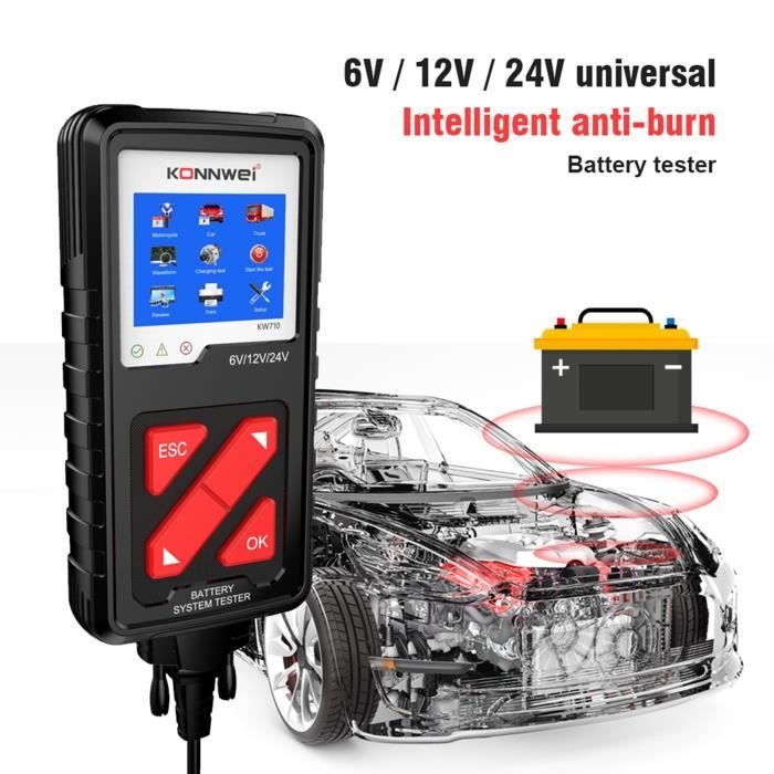 Testeur de batterie de voiture KONNWEI KW710 6V 12V 24V, testeur de charge  de batterie automobile 100-2000CCA Analyseur de batterie automatique