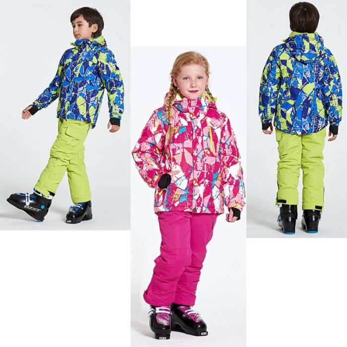 Combinaison de ski Enfant Unisexe de Marque luxe Pantalons de ski  coupe-vent imperméable chaude Combinaison de ski Costume