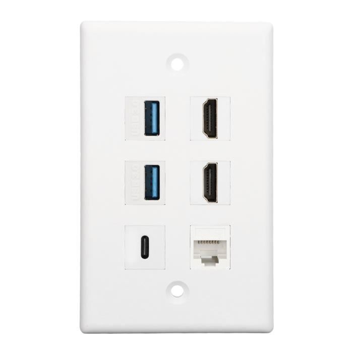 Plaque murale - QIILU - Cat6 RJ45 - 6 Ports - 2 Prises USB - 1 Prise ...