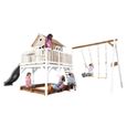 Maison Enfant AXI Liam avec Bac à Sable, 2 Balançoires & Toboggan Gris en Bois | Aire de Jeux pour l'extérieur-3