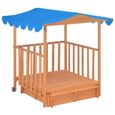 Maison de jeu d'enfants et bac à sable en bois de sapin bleu avec toit de protection UV50 - VidaXL-3