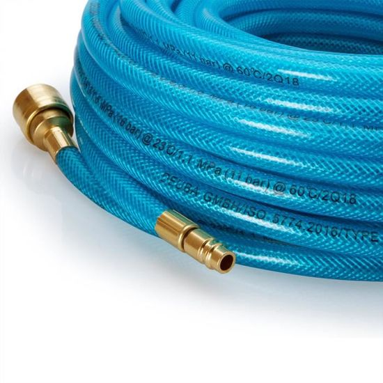 Kit Tuyau Air Comprimé 15m - Caoutchouc Robuste Diam. 9,5/15mm Avec Raccords Rapides 1/4" Européens