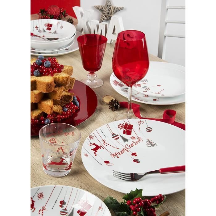 Excelsa Noël Service de Table Blanc% 2F Chine Rouge Lot de 18