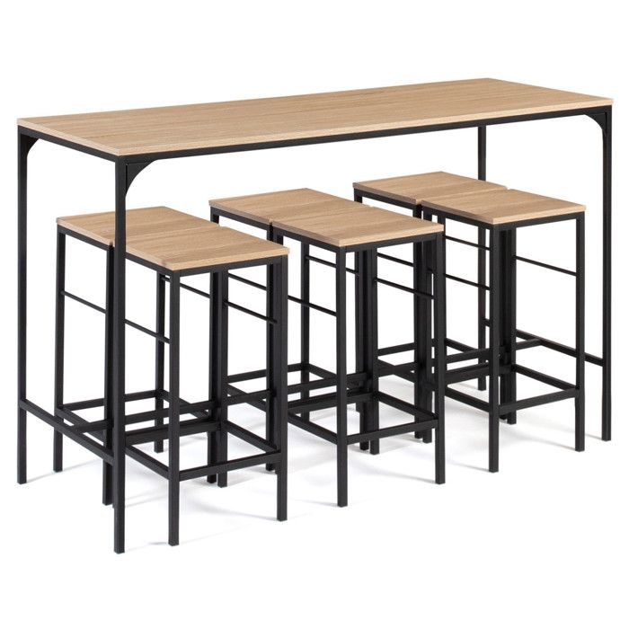 Table Bar Detroit 80cm + 2 Tabourets - Style Industriel - Plateau Bois & Structure Métal - Gain De Place
