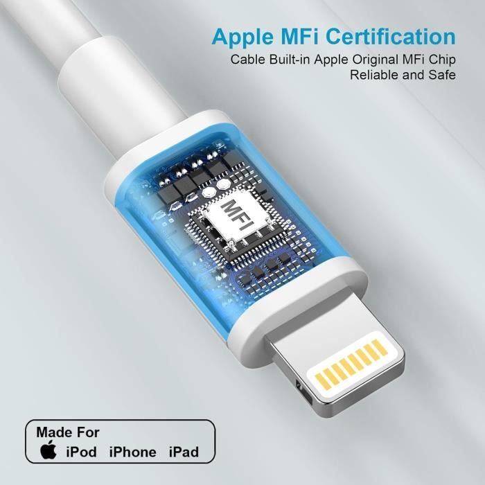 Cable Iphone 1M+2M Lot De 2[Certifié Apple Mfi], Câble Chargeur Iphone  Câble Lightning Cable Usb Iphone Cordon Fil Chargeur I[J92]