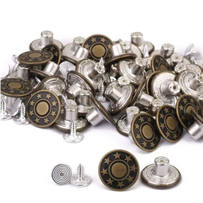 Lot De 20 Sets De Boutons Pression Pour Jeans En Métal Rouge Cuivre/Étoile - 17mm