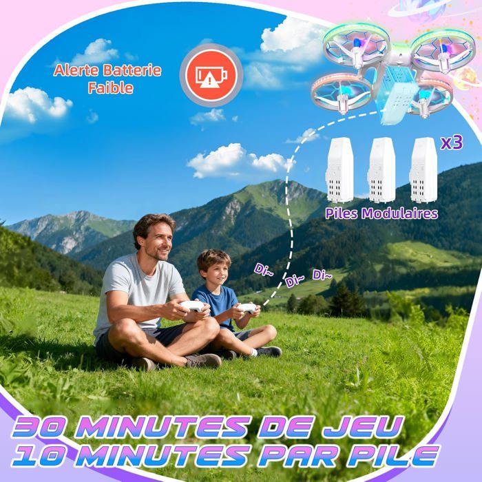 Mini Drone Pour Enfants Charmofun - Télécommande Avec 3 Batteries - Hélices Protégées - Lumières LED - Cadeau 6-10 Ans