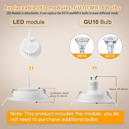 Spot Encastré Led Rond Blanc 6,5 Watts Blanc Neutre Plat 230V - Lampe