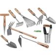 Kit 9 outils de jardin VITO - Manche bois - Inox et Fer forgés à la main - haute qualité-0