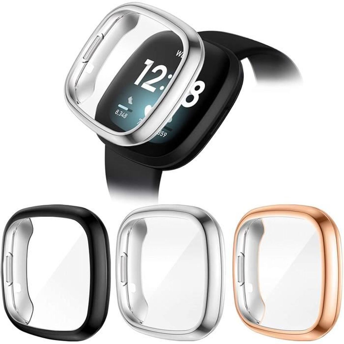 Argent Noir Hianjoo Coque Compatible pour Fit bit Versa 2, Or Rose Transparent 4-Pack Montre Scratch-Resistant Soft TPU Léger Tout Autour de Protecteur Protection Coque d/'écran Pare-Chocs