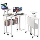 Bureau pliable - PIPIPOXER - Bureau d'ordinateur avec étagères de rangement - Blanc - Pliable - Avec roulettes