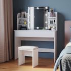Coiffeuse avec Miroir et Tabouret Blanc - 108x40x140cm - avec Tiroir Grand et 4 Étagères - 10 Ampoules LED SIRHONA