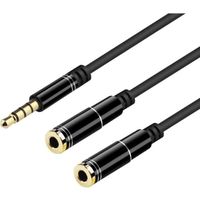 Cable Splitter Audio Double Jack Compatible pour Smartphone iPhone Console PS4 Nintendo Enceinte Tablette Ordinateur Casque