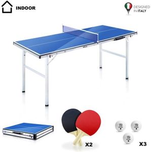 TABLE TENNIS DE TABLE Table de ping pong pliable Mini Ninja,YM pliable en valise, portable et compacte, raquettes et balles, dim ouvert : 150 x 67 x 69