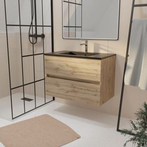 MEUBLE VASQUE - PLAN Meuble de salle de bains 80 cm 2 Tiroirs Chêne Ind