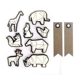 STICKER SCRAPBOOKING 8 stickers 3D animaux du zoo 6 cm + 20 étiquettes kraft Fanion
